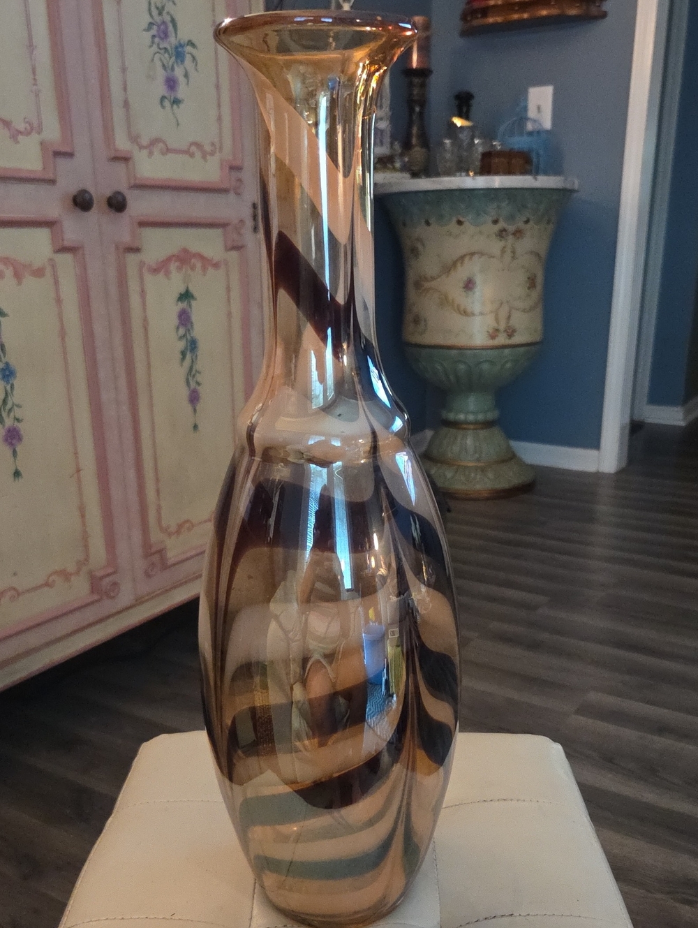 Beautiful Decorative Iridescent Glass Vase - Black and Gold Tone. 21 Inches Tall - Picture 2 of 4